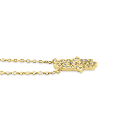 Solid 14K Yellow Gold Hamsa CZ Necklace