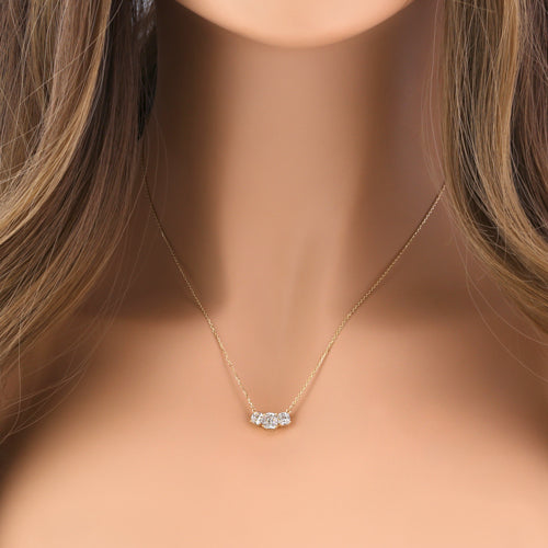 Solid 14K Yellow Gold Triple Cushion CZ Necklace