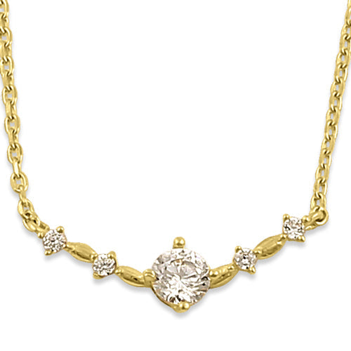 Solid 14K Yellow Gold Trendy V CZ Necklace