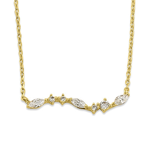 Solid 14K Yellow Gold Elegant Curve CZ Necklace