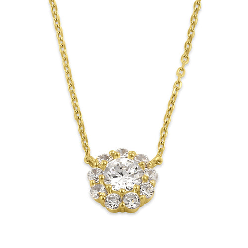 Solid 14K Gold Flower with Clear CZ Necklace