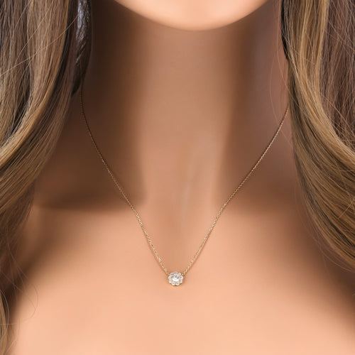 Solid 14K Gold Flower with Clear CZ Necklace
