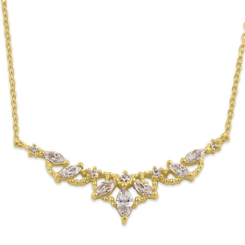Solid 14K Gold Elegant Royal Marquise with Clear CZ Necklace
