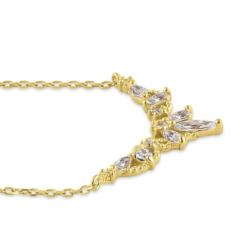 Solid 14K Gold Elegant Royal Marquise with Clear CZ Necklace