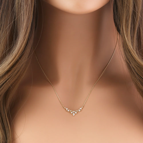 Solid 14K Gold Elegant Royal Marquise with Clear CZ Necklace