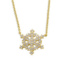 Solid 14K Gold Snowflake with Clear CZ Necklace
