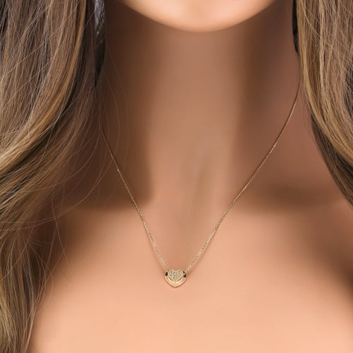 Solid 14K Gold Layered Heart with Clear CZ Necklace