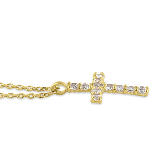 Solid 14K Gold Cross with Clear CZ Necklace