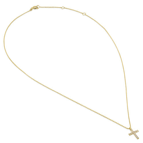 Solid 14K Gold Cross with Clear CZ Necklace