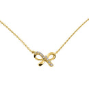 Solid 14K Yellow Gold Classic Bow CZ Necklace