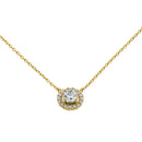 Solid 14K Yellow Gold Round Halo CZ Necklace