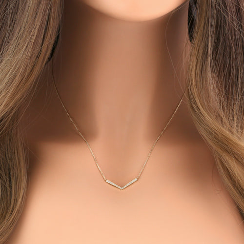 Solid 14K Chevron CZ Necklace