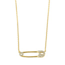 Solid 14K Gold Safety Pin CZ Necklace