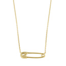 Solid 14K Gold Safety Pin CZ Necklace