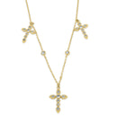 Solid 14K Gold Triple Cross Charm CZ Necklace