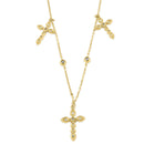 Solid 14K Gold Triple Cross Charm CZ Necklace