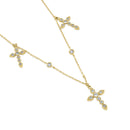 Solid 14K Gold Triple Cross Charm CZ Necklace