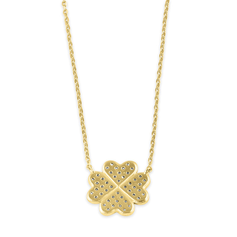 Solid 14K Gold Lucky Four Leaf Clover CZ Necklace