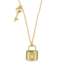 Solid 14K Gold Lock and Key CZ Necklace
