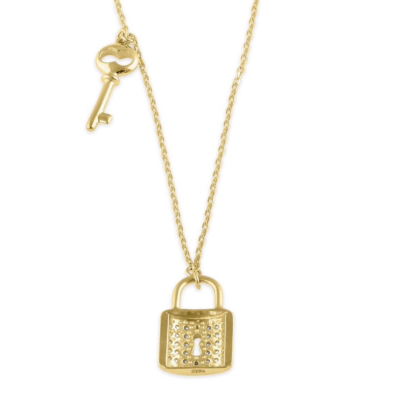 Solid 14K Gold Lock and Key CZ Necklace