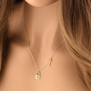 Solid 14K Gold Lock and Key CZ Necklace