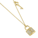 Solid 14K Gold Lock and Key CZ Necklace