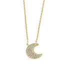 Solid 14K Gold Crescent Moon CZ Necklace