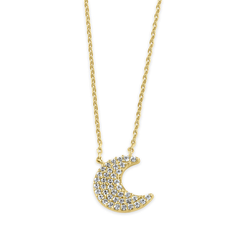 Solid 14K Gold Crescent Moon CZ Necklace