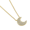 Solid 14K Gold Crescent Moon CZ Necklace