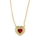 Solid 14K Gold Ruby Halo Heart CZ Necklace