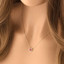 Solid 14K Gold Ruby Halo Heart CZ Necklace