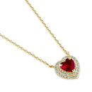 Solid 14K Gold Ruby Halo Heart CZ Necklace