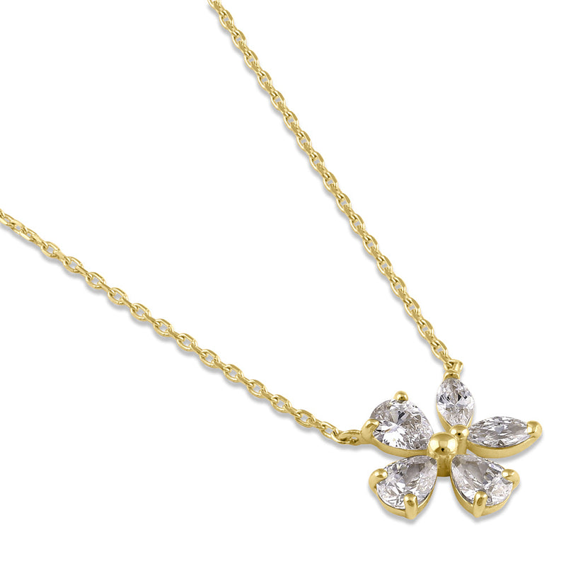 Solid 14K Gold Flower CZ Necklace
