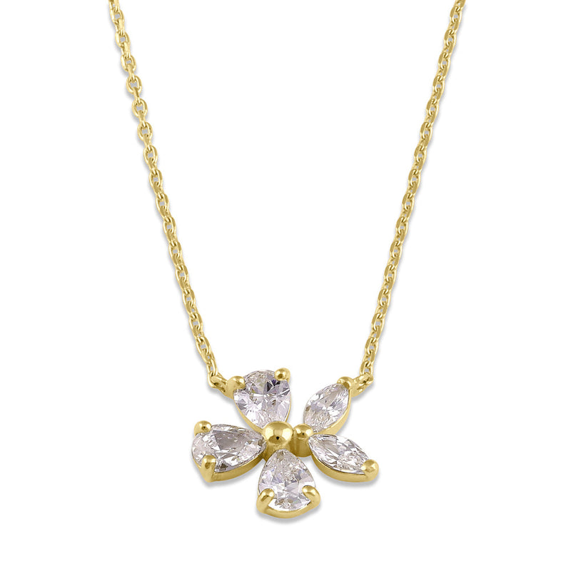 Solid 14K Gold Flower CZ Necklace