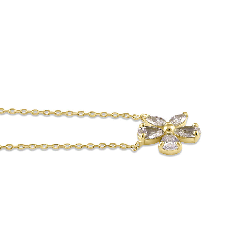 Solid 14K Gold Flower CZ Necklace