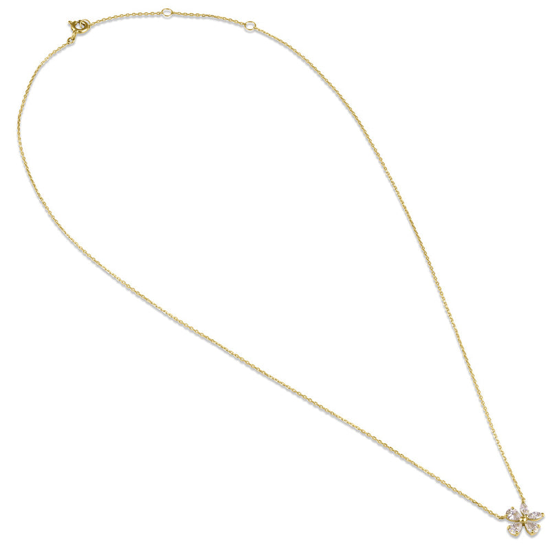 Solid 14K Gold Flower CZ Necklace