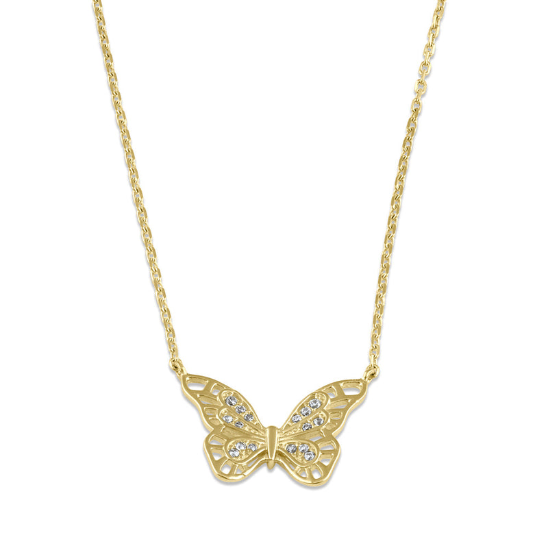 Solid 14K Gold Butterfly CZ Necklace