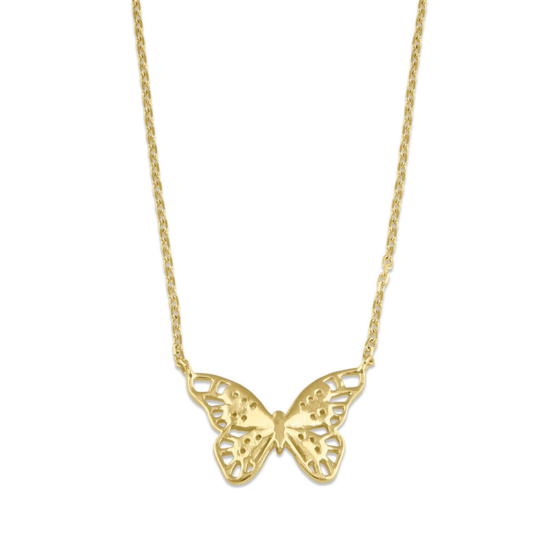 Solid 14K Gold Butterfly CZ Necklace