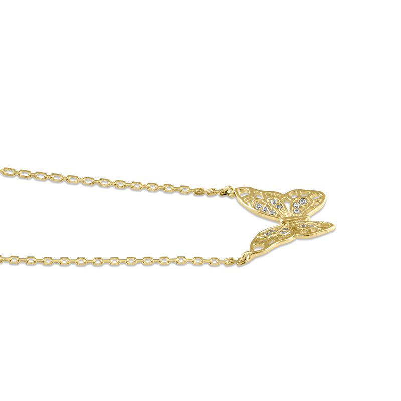 Solid 14K Gold Butterfly CZ Necklace