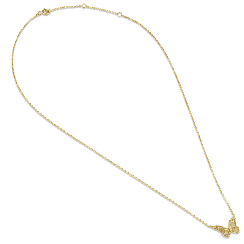 Solid 14K Gold Butterfly CZ Necklace