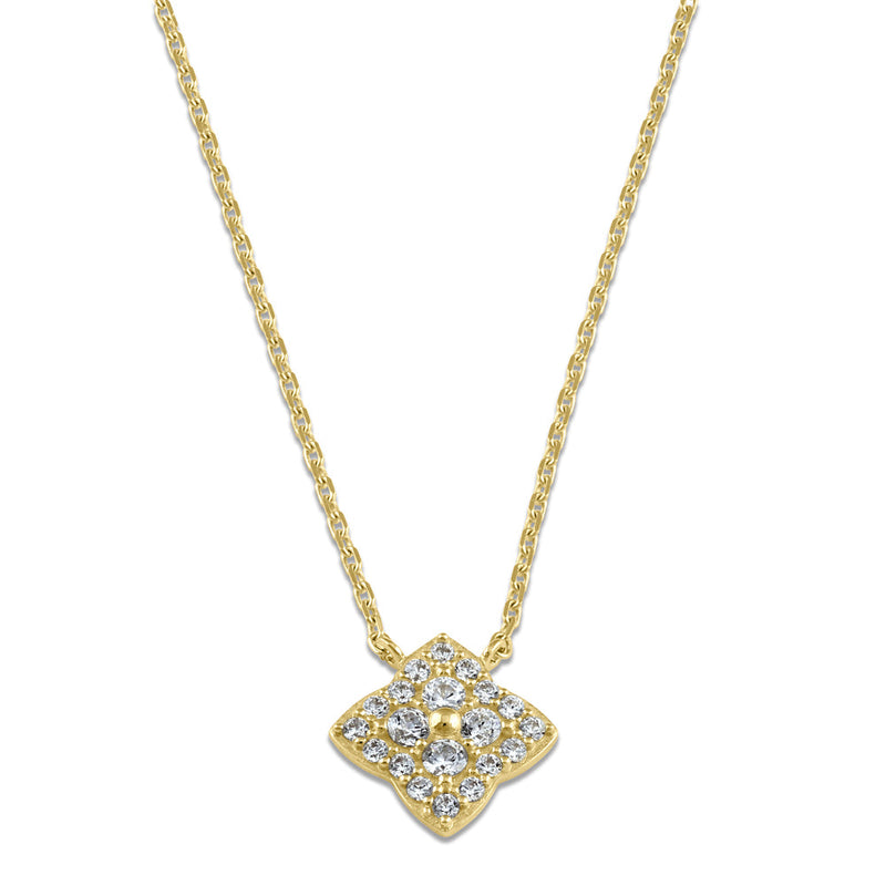 Solid 14K Gold 4 Leaf Clover CZ Necklace