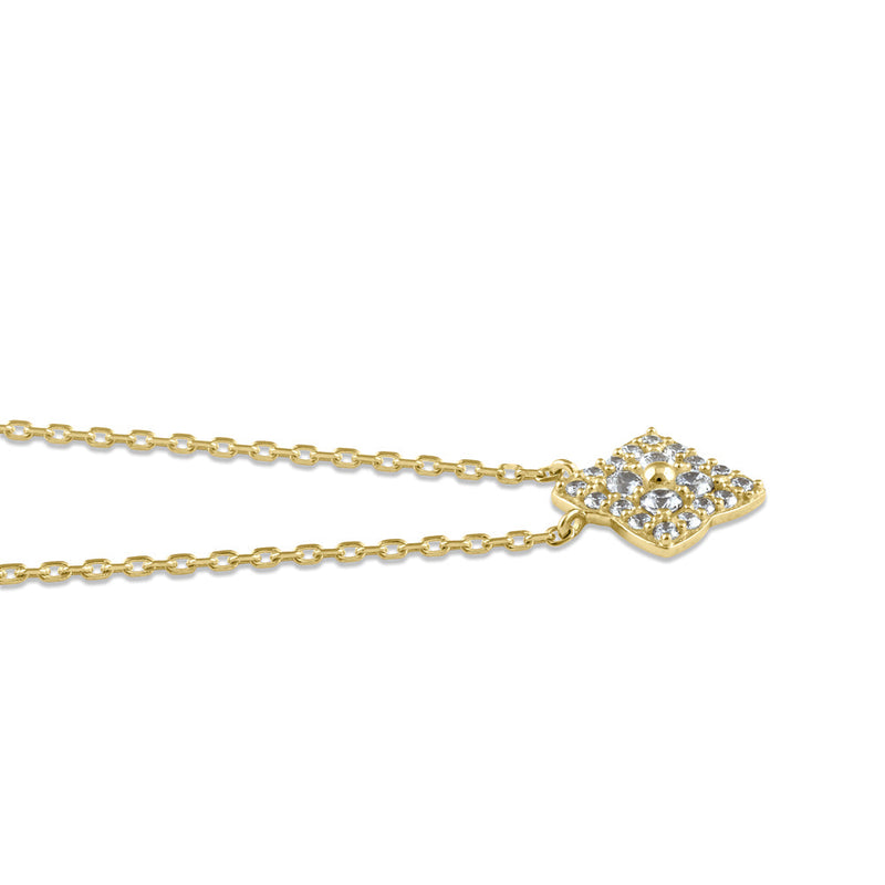 Solid 14K Gold 4 Leaf Clover CZ Necklace