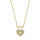 Solid 14K Gold Heart Lock CZ Necklace
