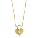 Solid 14K Gold Heart Lock CZ Necklace
