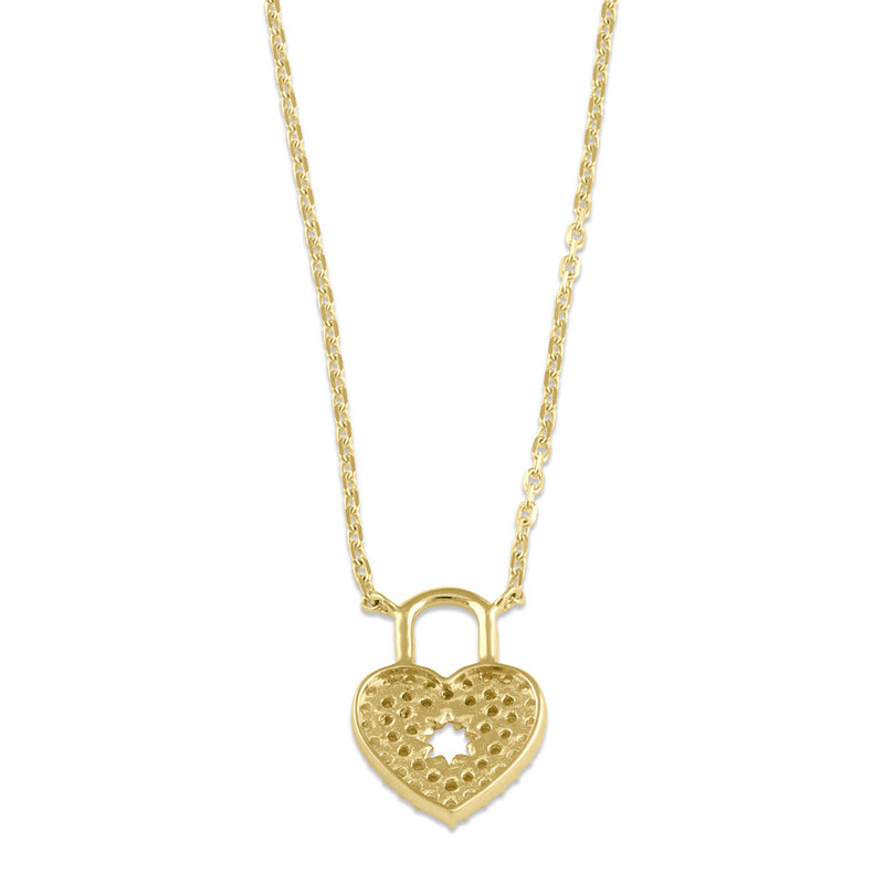 Solid 14K Gold Heart Lock CZ Necklace