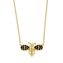 Solid 14K Gold Black CZ Bee Necklace
