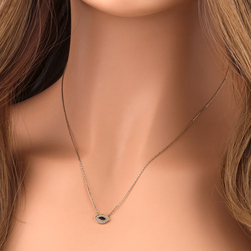Solid 14K Gold Evil Eye Blue Sapphire CZ Necklace