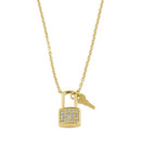 Solid 14K Gold Key and Lock CZ Necklace