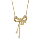 Solid 14K Gold Elegant Bow and Dangle CZ Necklace
