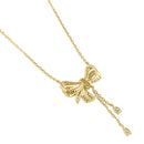 Solid 14K Gold Elegant Bow and Dangle CZ Necklace